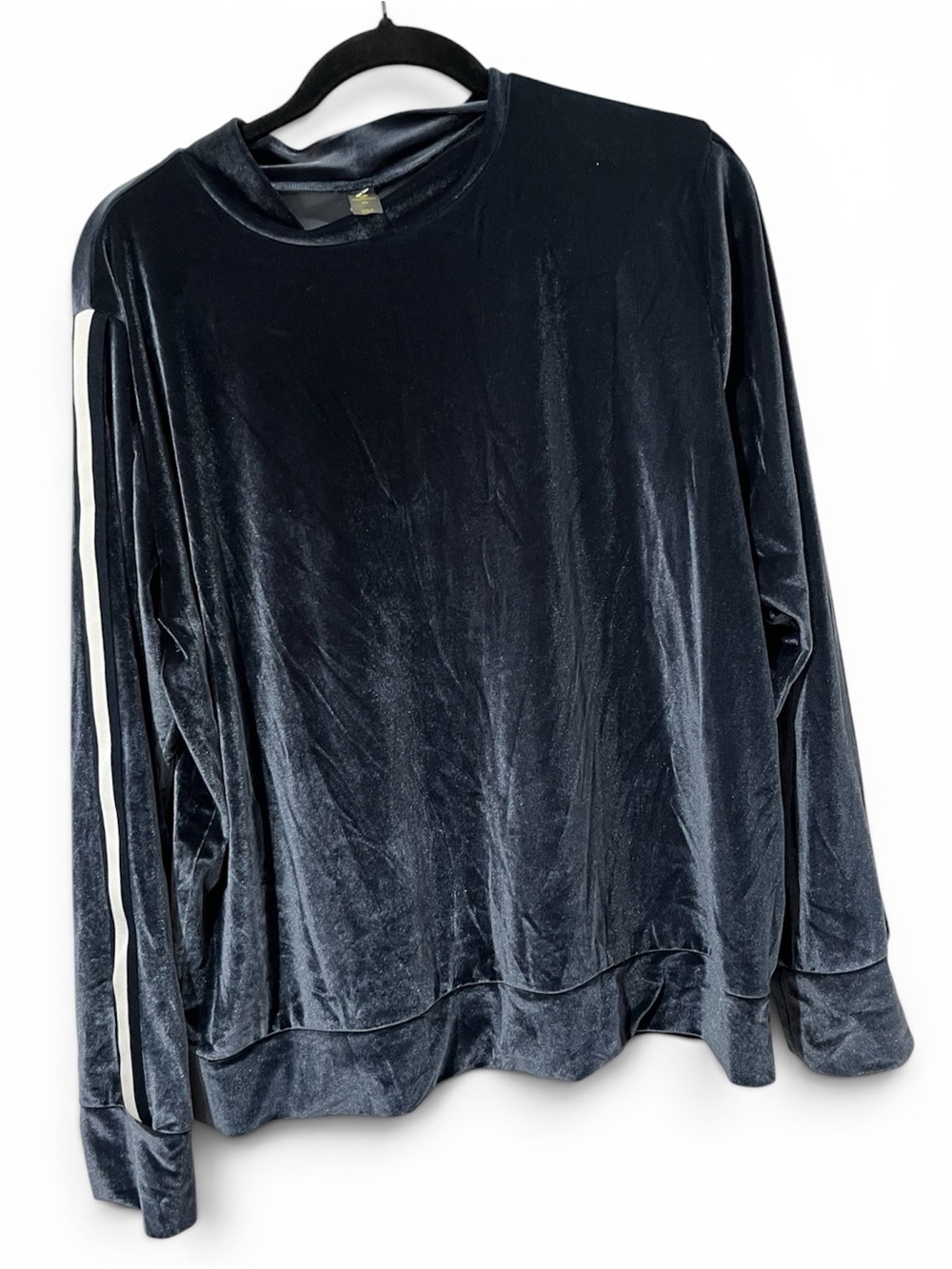 Xersion SzXL Navy Velvet Long-Sleeve Crewneck Shirt with Side Racing Stripe